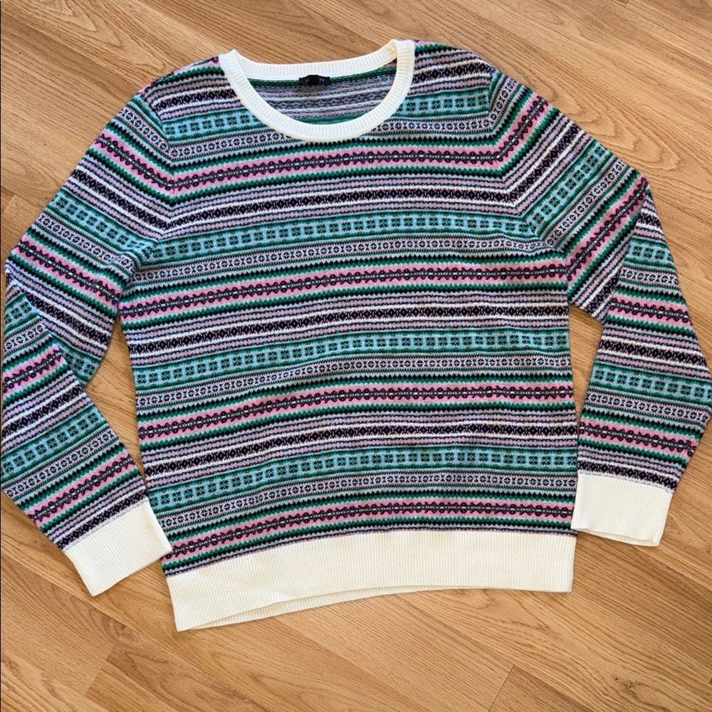 NWOT Talbots Striped Fair Isle Sweater Lamb Wool Size XL Soft Pink Green